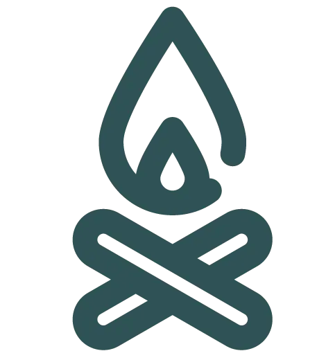 Minimalist campfire icon symbolizing adventure and connection at BJJ Camps.