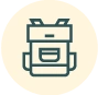 BJJ Camp Mancora pricing backpacker icon showing a minimalist backpack, symbolizing affordable adventure and exploration.
